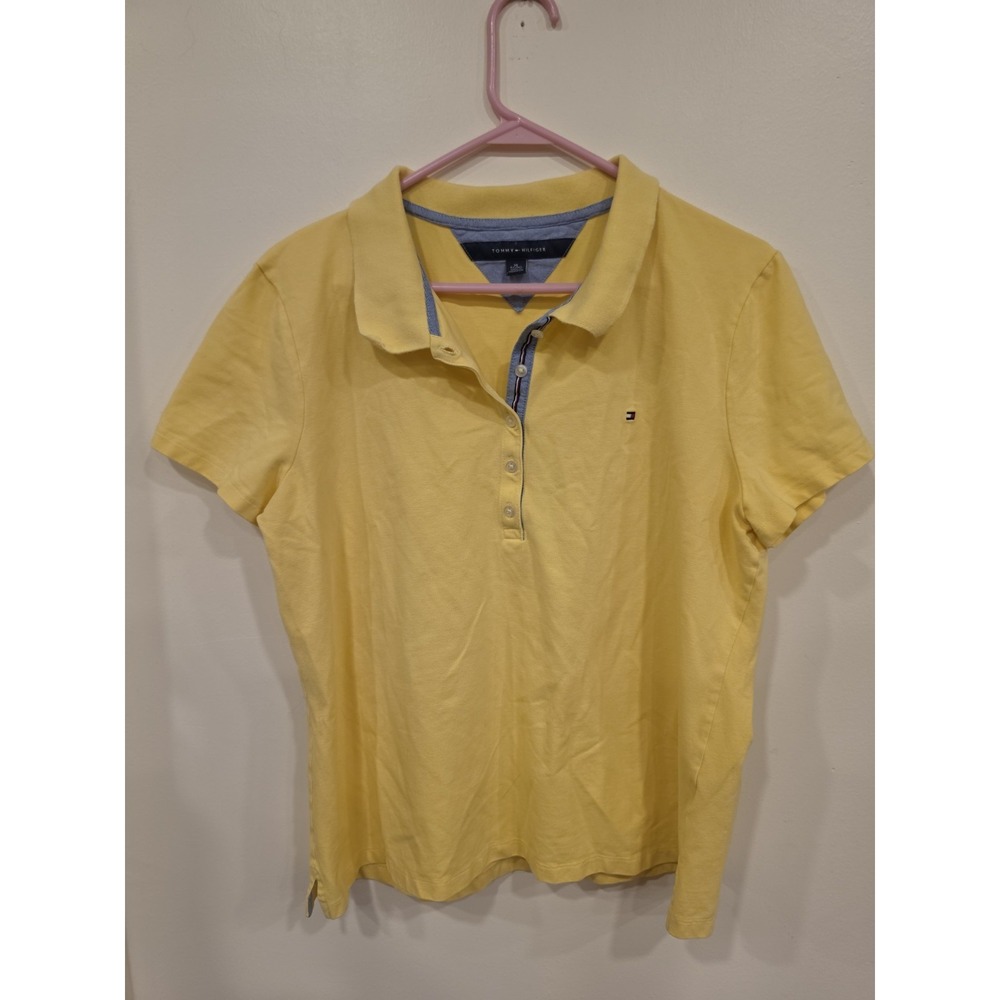Tommy Hilfiger Women's XL Yellow Polo Shirt 1/2 Button Up Cotton Y2K Preppy
